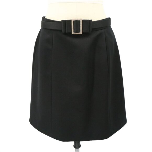 St. John Evening Rhinestone Bow Buckle Belted Satin Skirt 6 - Picture 1 of 7